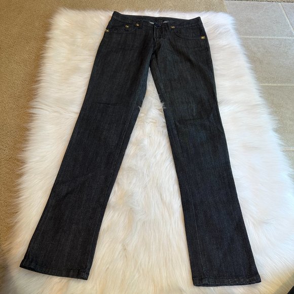 Frankie Morello Jeans Slim Straight Leg Gold Skull Crossbones Streetwear Size 28 - Picture 10 of 16